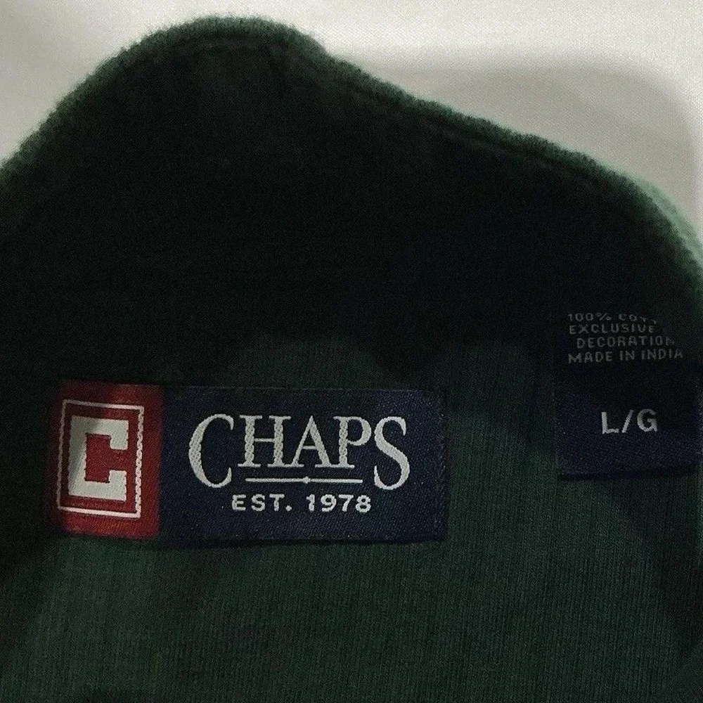Chaps Sweater Mens Large Green Ribbed Mock Neck 1/4‎ Zip Preppy Cotton Pullover